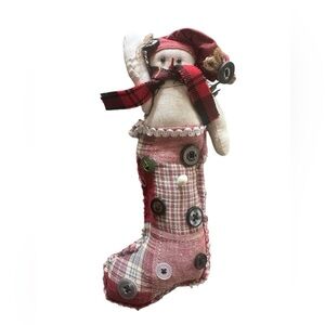 Rustic Primitive Snowman Christmas Stocking Ornament Farmhouse Country Decor